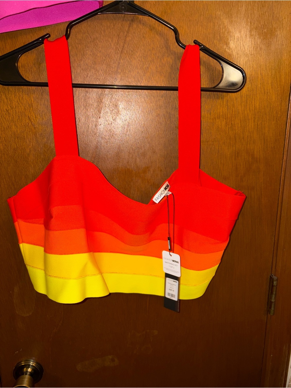Fashion Nova Rainbow Bandage Skirt Set - Red to Purple - Picture 6 of 11